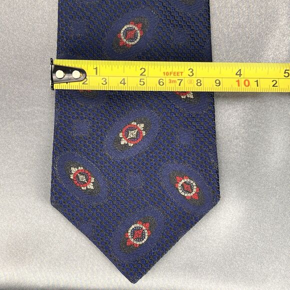 FACONNABLE Men’s Neck Tie Hand Made 100% Silk France Geometric Navy Red Wedding - Picture 9 of 11